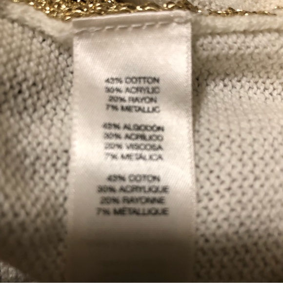 Chico's Women's Size 1 M/8 Cream/Gold Striped V- Neck Dolman Sleeve Muscle Tee - Picture 7 of 11